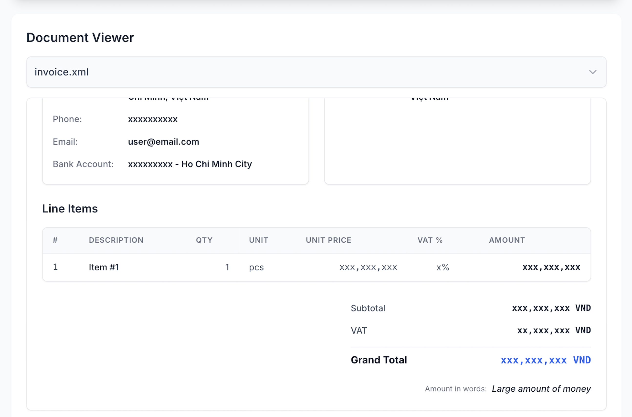 Intelligent XML invoice parsing with VAT calculation