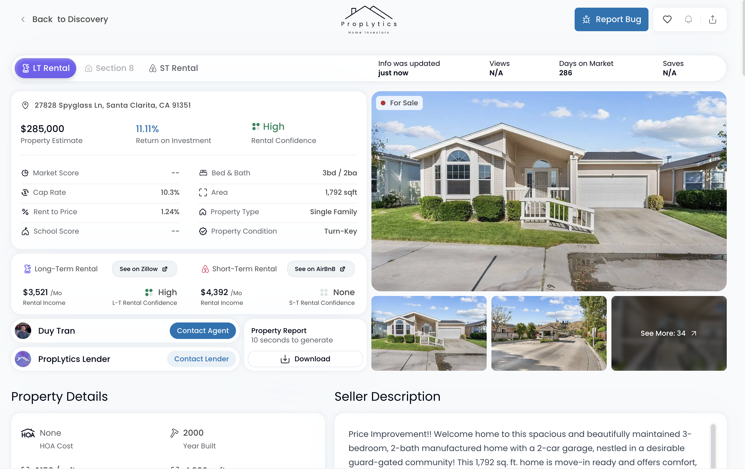 Individual property page with full financial breakdown